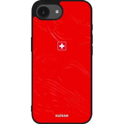 Coque iPhone 17e / 16e - Silicone rigide noir Maillot de football Suisse 2026 personnalisable