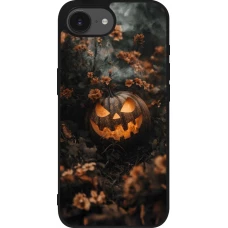 Coque iPhone 17e / 16e - Silicone rigide noir Halloween 2025 Pumpkin with flowers