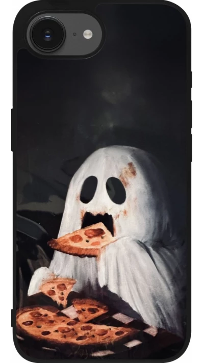 iPhone 17e / 16e Case Hülle - Silikon schwarz Halloween 2026 Ghost eating pizza