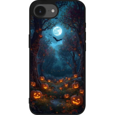 Coque iPhone 17e / 16e - Silicone rigide noir Halloween 2026 Road of Pumpkins