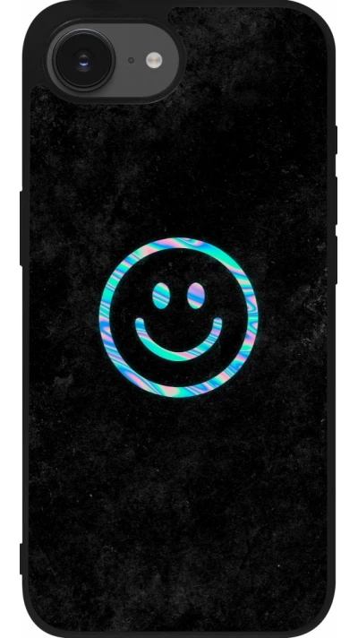 Coque iPhone 17e / 16e - Silicone rigide noir Happy smiely irisé