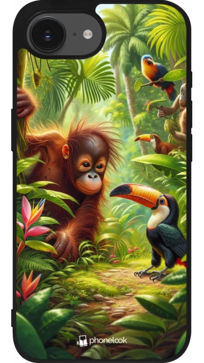 Coque iPhone 17e / 16e - Silicone rigide noir Jungle Tropicale Tayrona