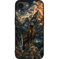 Coque iPhone 17e / 16e - Silicone rigide noir Linocut Aigle Royal