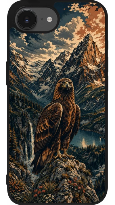 iPhone 17e / 16e Case Hülle - Silikon schwarz Linocut Steinadler