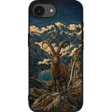 Coque iPhone 17e / 16e - Silicone rigide noir Linocut Bouquetin
