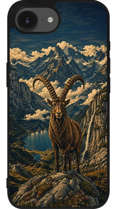 iPhone 17e / 16e Case Hülle - Silikon schwarz Linocut Steinbock