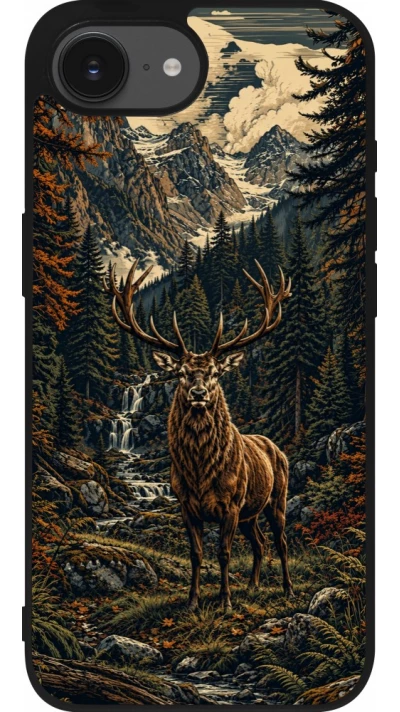 iPhone 17e / 16e Case Hülle - Silikon schwarz Linocut Reh