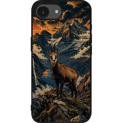 iPhone 17e / 16e Case Hülle - Silikon schwarz Linocut Gämse