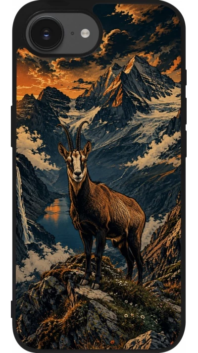 iPhone 17e / 16e Case Hülle - Silikon schwarz Linocut Gämse