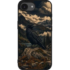 iPhone 17e / 16e Case Hülle - Silikon schwarz Linocut Grosser Rabe