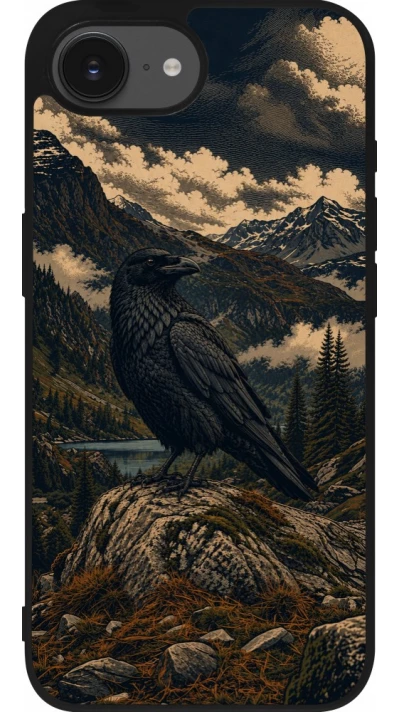 iPhone 17e / 16e Case Hülle - Silikon schwarz Linocut Grosser Rabe