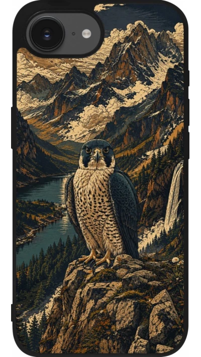 iPhone 17e / 16e Case Hülle - Silikon schwarz Linocut Wanderfalke