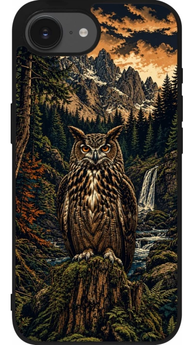 iPhone 17e / 16e Case Hülle - Silikon schwarz Linocut Uhu