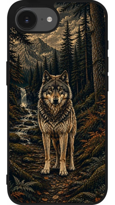 iPhone 17e / 16e Case Hülle - Silikon schwarz Linocut Wold