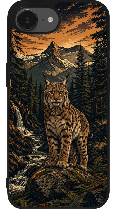 iPhone 17e / 16e Case Hülle - Silikon schwarz Linocut Luchs