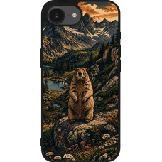 iPhone 17e / 16e Case Hülle - Silikon schwarz Linocut Murmeltier