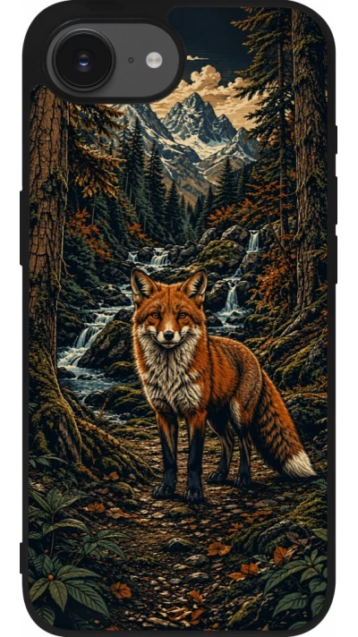 iPhone 17e / 16e Case Hülle - Silikon schwarz Linocut Fuchs