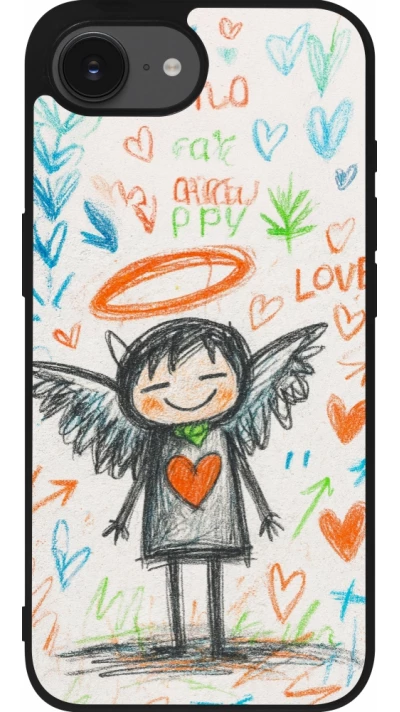 Coque iPhone 17e / 16e - Silicone rigide noir Little Angel Sketch Love