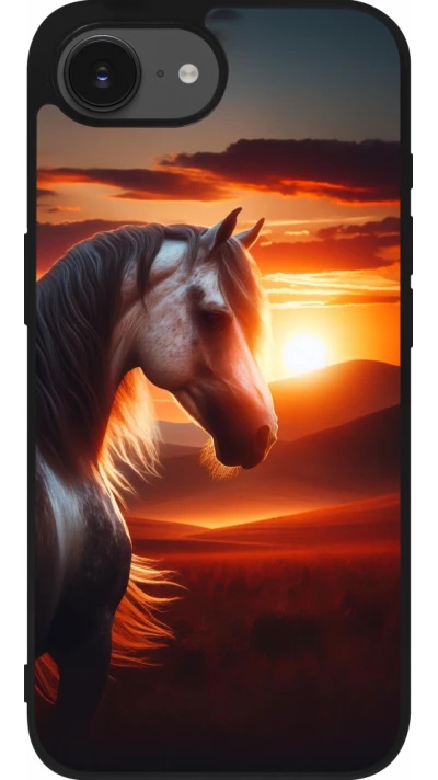 Coque iPhone 17e / 16e - Silicone rigide noir Majestic Sunset Horse