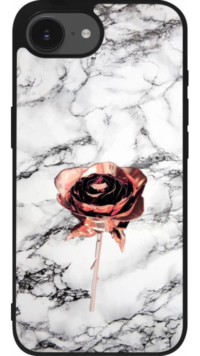 Coque iPhone 17e / 16e - Silicone rigide noir Marble Rose Gold