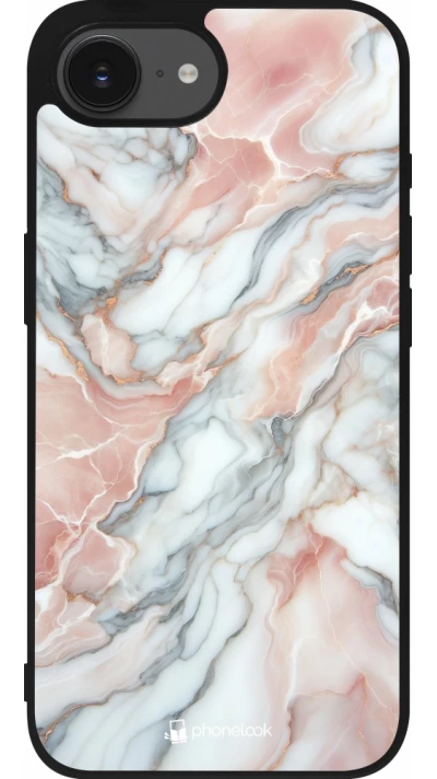 Coque iPhone 17e / 16e - Silicone rigide noir Marbre Rose Lumineux