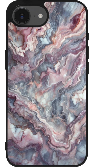 Coque iPhone 17e / 16e - Silicone rigide noir Marbre violette argentée