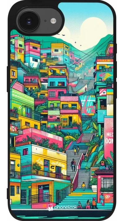 Coque iPhone 17e / 16e - Silicone rigide noir Medellin Comuna 13 Art