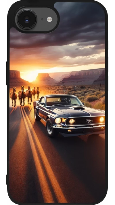 Coque iPhone 17e / 16e - Silicone rigide noir Mustang 69 Grand Canyon
