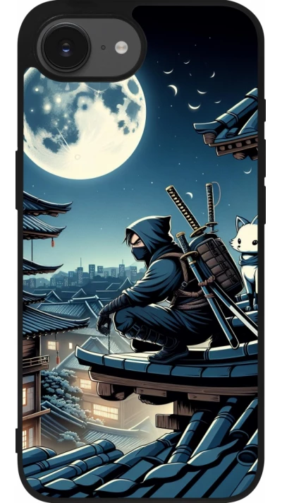 iPhone 16e Case Hülle - Silikon schwarz Ninja unter dem Mond