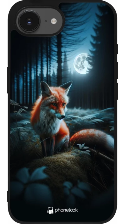 Coque iPhone 17e / 16e - Silicone rigide noir Renard lune forêt