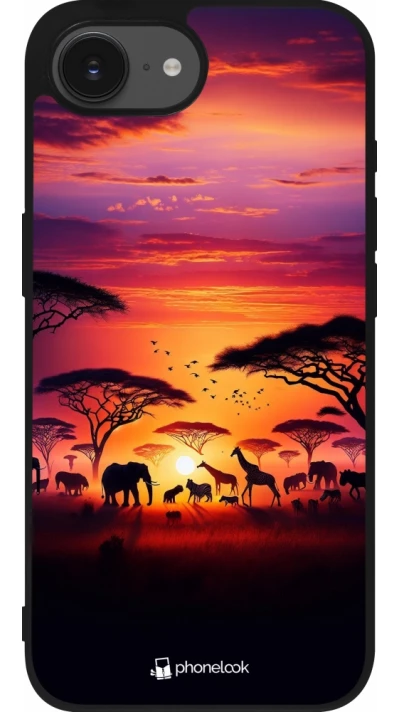 Coque iPhone 17e / 16e - Silicone rigide noir Safari sunset wildlife