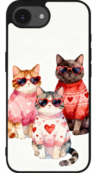 Coque iPhone 17e / 16e - Silicone rigide noir Saint Valentines Day 26 Cat Love