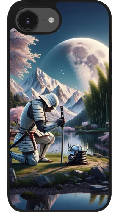 Coque iPhone 17e / 16e - Silicone rigide noir Samurai Katana Lune