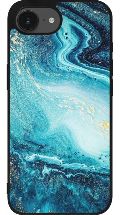 Coque iPhone 17e / 16e - Silicone rigide noir Sea Foam Blue