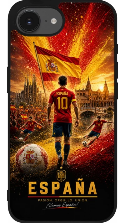 iPhone 17e / 16e Case Hülle - Silikon schwarz Fussball Espanien splash 2026