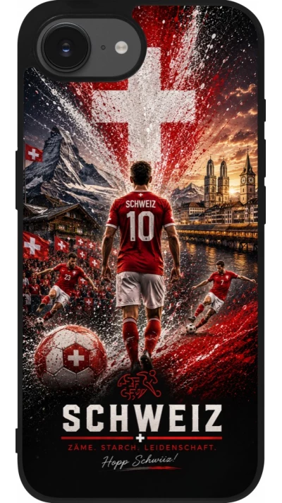 iPhone 17e / 16e Case Hülle - Silikon schwarz Fussball Schweiz splash 2026