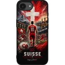 Coque iPhone 17e / 16e - Silicone rigide noir Football Suisse splash 2026
