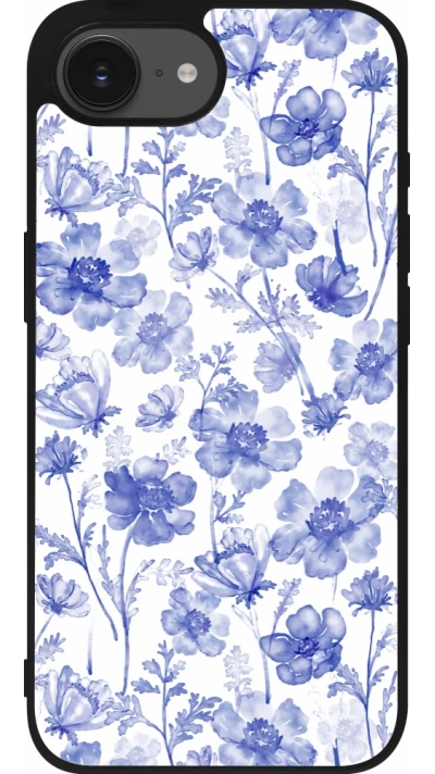 Coque iPhone 17e / 16e - Silicone rigide noir Spring 23 watercolor blue flowers