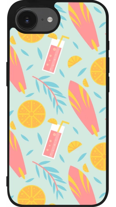 Coque iPhone 17e / 16e - Silicone rigide noir Summer 2025 Pattern citron