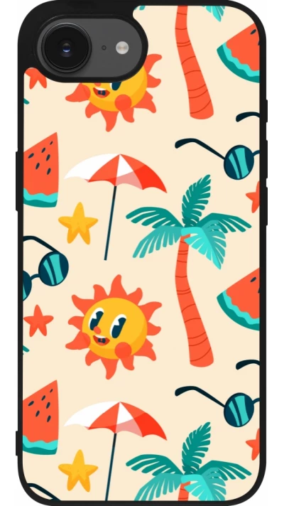 Coque iPhone 17e / 16e - Silicone rigide noir Summer 2025 Pattern soleil