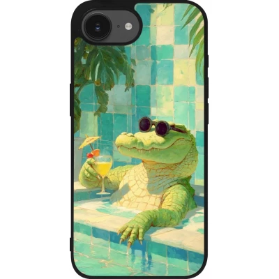 Coque iPhone 17e / 16e - Silicone rigide noir Crocodile in the swimming pool Summer 2026