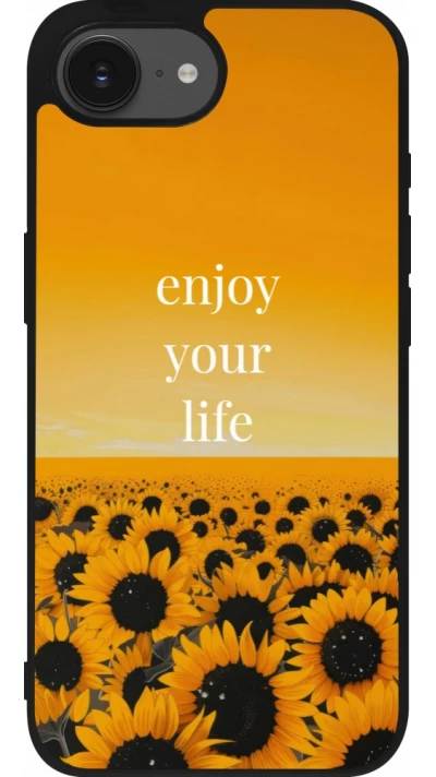 Coque iPhone 17e / 16e - Silicone rigide noir Summer 2026 Enjoy your life