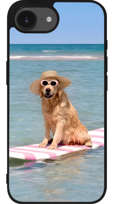Coque iPhone 17e / 16e - Silicone rigide noir Summer Dog on Paddle