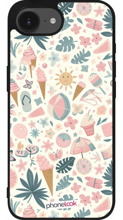 Coque iPhone 17e / 16e - Silicone rigide noir Summer Pink Pattern