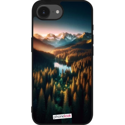 Coque iPhone 17e / 16e - Silicone rigide noir Sunset Forest Lake