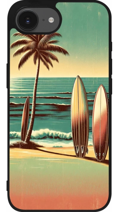 Coque iPhone 17e / 16e - Silicone rigide noir Surf Paradise