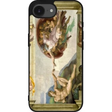 Coque iPhone 17e / 16e - Silicone rigide noir Tableau art - La Création d’Adam - Michel-Ange