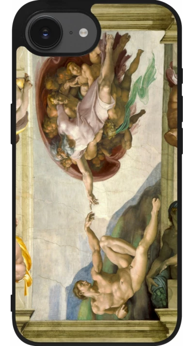 Coque iPhone 17e / 16e - Silicone rigide noir Tableau art - La Création d’Adam - Michel-Ange