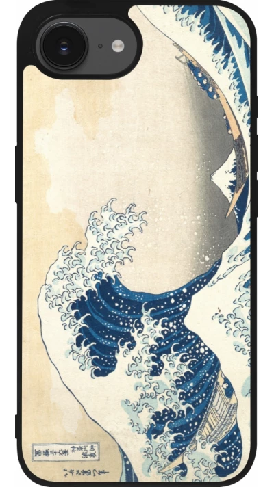 Coque iPhone 17e / 16e - Silicone rigide noir Tableau art - La Grande Vague de Kanagawa - Hokusai