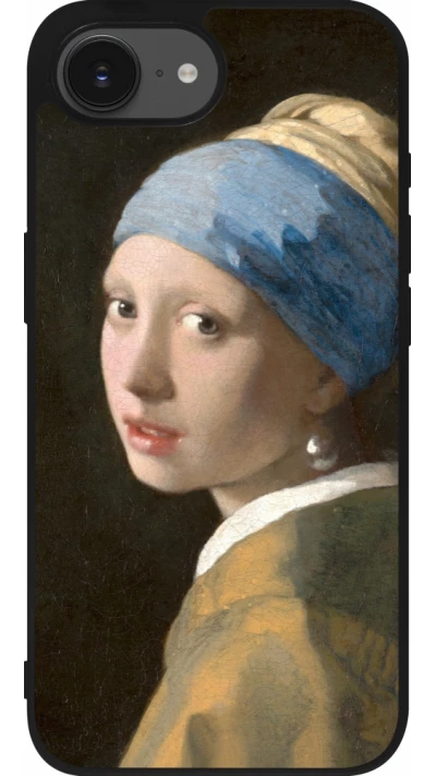 Coque iPhone 17e / 16e - Silicone rigide noir Tableau art - La Jeune fille à la perle - Johannes Vermeer